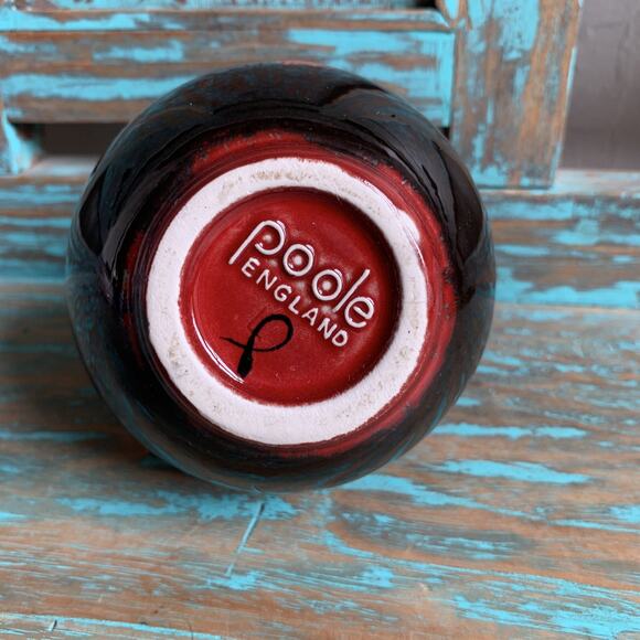 Poole England Pottery Vase 5” Dark Brown Forest Flame Orange Leaves Hand Painted - Picture 3 of 6